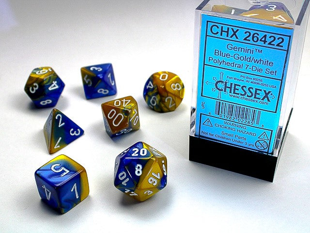 Chessex: Gemini 7-Die Set Blue-Gold/White