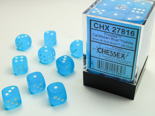 Chessex: Frosted 36d6 Caribbean Blue/White 12mm