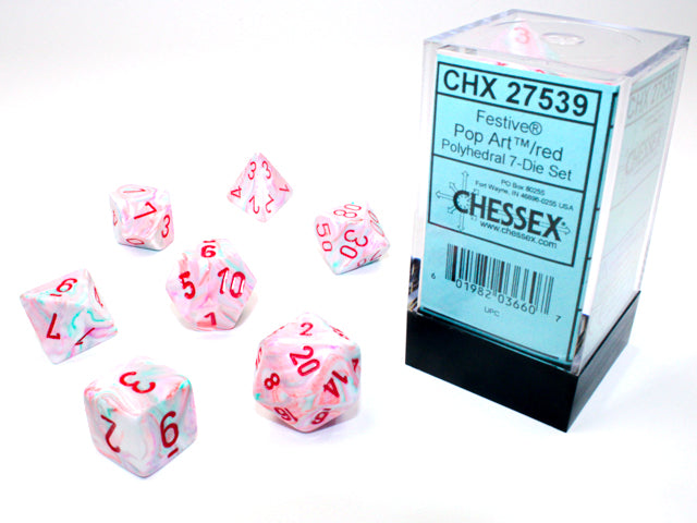 Chessex: Set de 7 dés Festive Pop-Art/Rouge