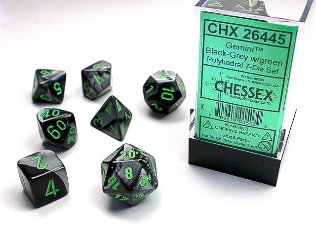 Chessex: Jeu de 7 dés Gemini noir-gris-vert
