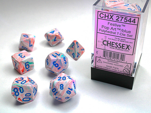 Chessex: Set de 7 dés Festive Pop-Art/Bleu