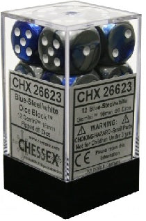 Chessex: Gemini 12d6 Blue-Steel/White 16mm