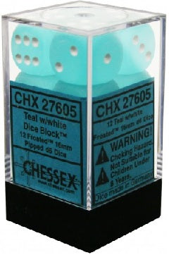 Chessex: Frosted 12D6 Teal/White 16mm