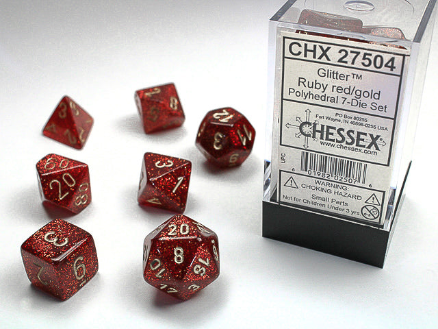 Chessex: Glitter 7-Die Set Ruby/Gold