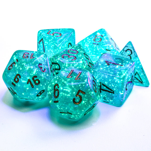 Chessex: Ensemble de 7 dés Borealis Luminary bleu sarcelle/or