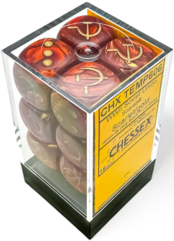 Chessex: WWII Soviet Scarab  Scarlet/Gold 12D6 16mm Dice