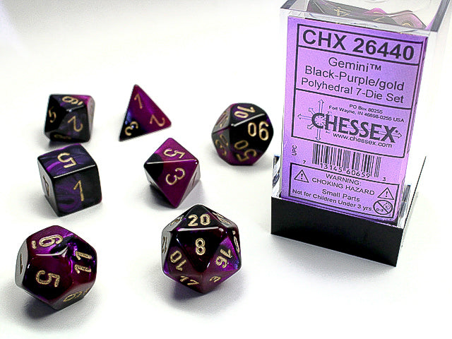Chessex: Gemini 7-Die Set Black-Purple/Gold