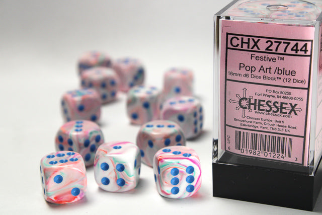Chessex: Festive 12d6 Pop-Art/Blue 16mm