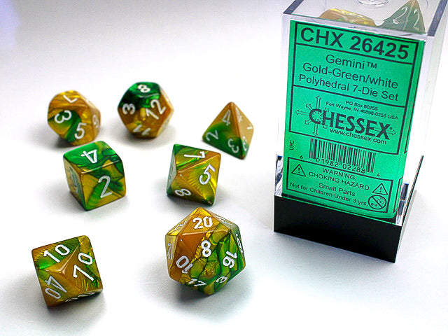 Chessex: Jeu de 7 dés Gemini or-vert-blanc