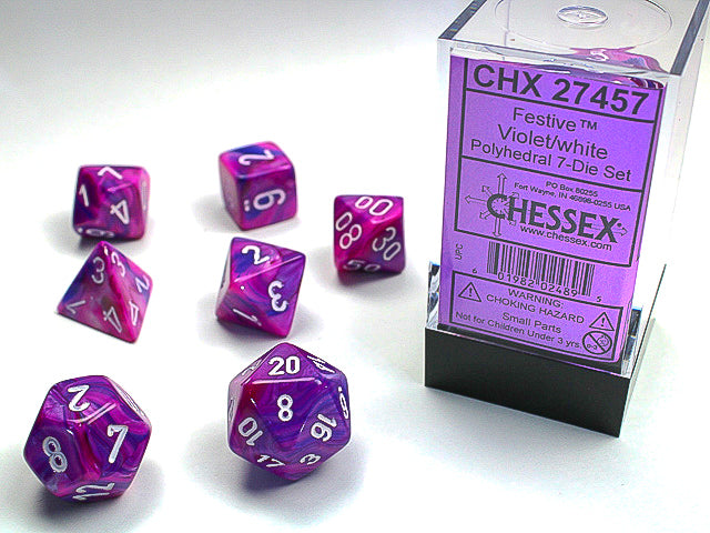 Chessex: Set de 7 dés festifs violet/blanc