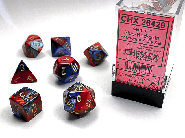 Chessex: Set de 7 dés Gemini bleu-rouge/or