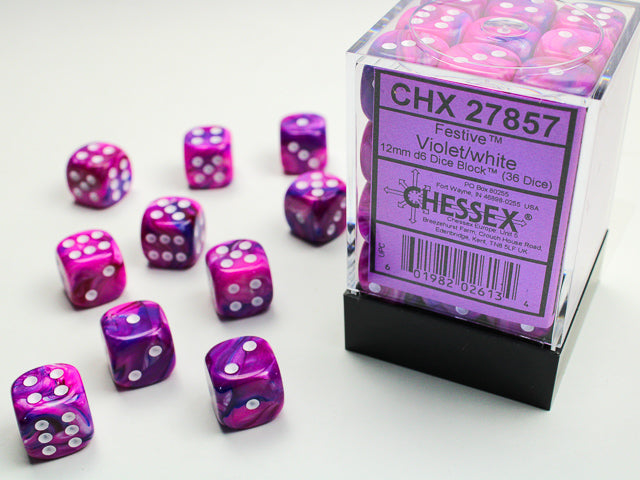 Chessex: Festive 36d6 Violet/White 12mm