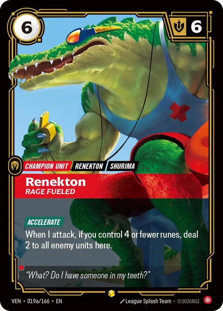 Renekton, Rage Fueled (Alternate Art) (019a/166) [Vendetta]