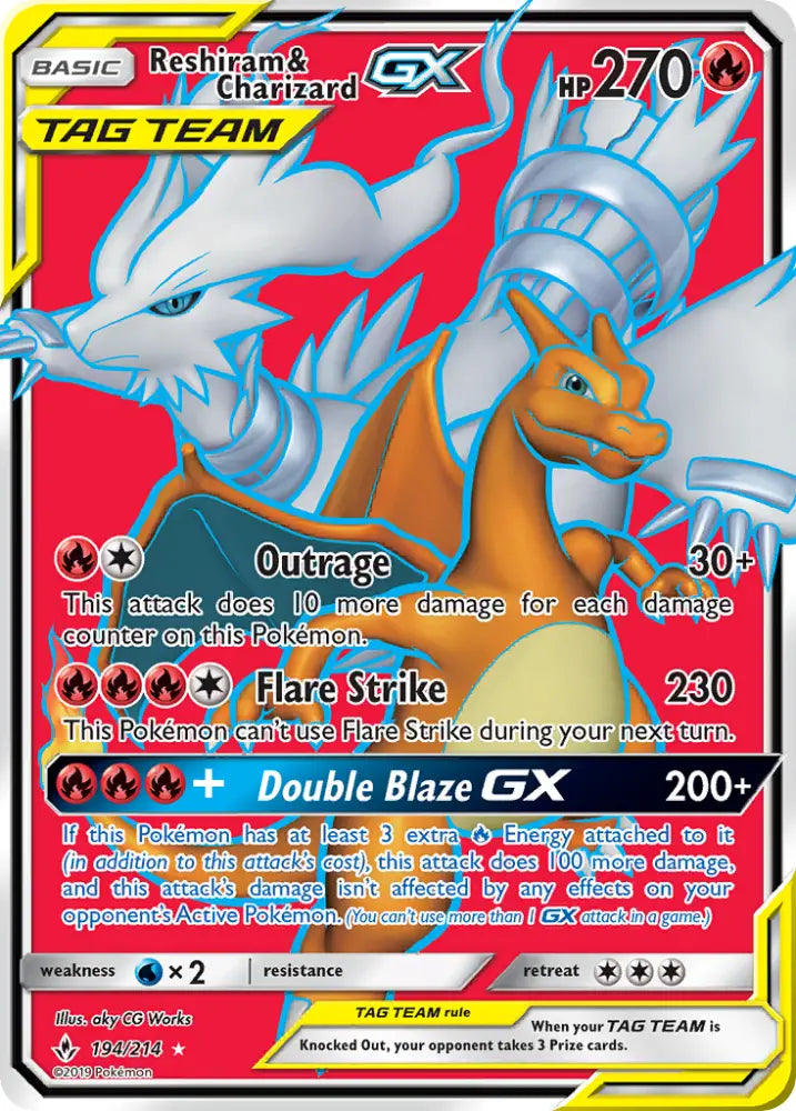 Reshiram & Charizard GX (194/214) [Sun & Moon: Unbroken Bonds] - Pokemon Single