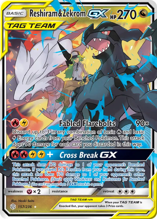 Reshiram & Zekrom GX (157/236) [Sun & Moon: Cosmic Eclipse] - Pokemon Single