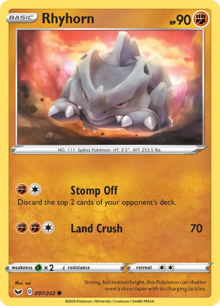 Rhyhorn (097/202) [Sword & Shield: Base Set] - Pokemon Single