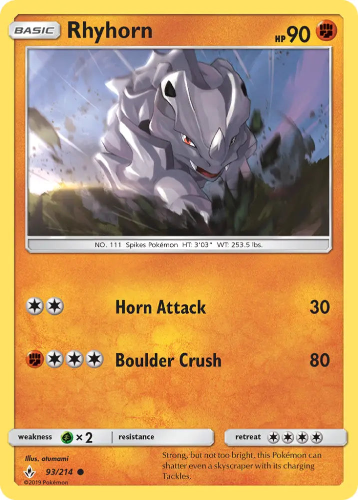 Rhyhorn (93/214) [Sun & Moon: Unbroken Bonds] - Pokemon Single
