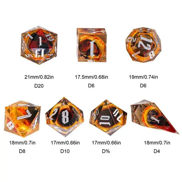 Nerd Gear: Ringbearer’s Fortune – 7pc Handmade Embedded Ring Share Edge Dice Set