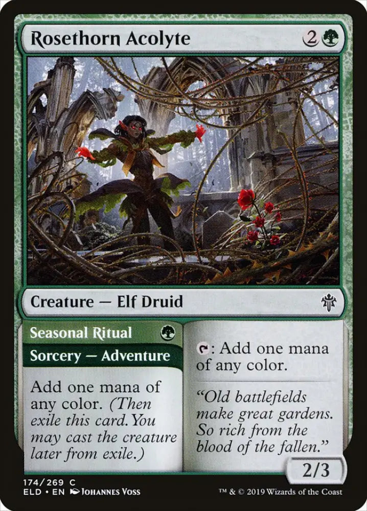 Rosethorn Acolyte // Seasonal Ritual [Throne of Eldraine] - MTG Single