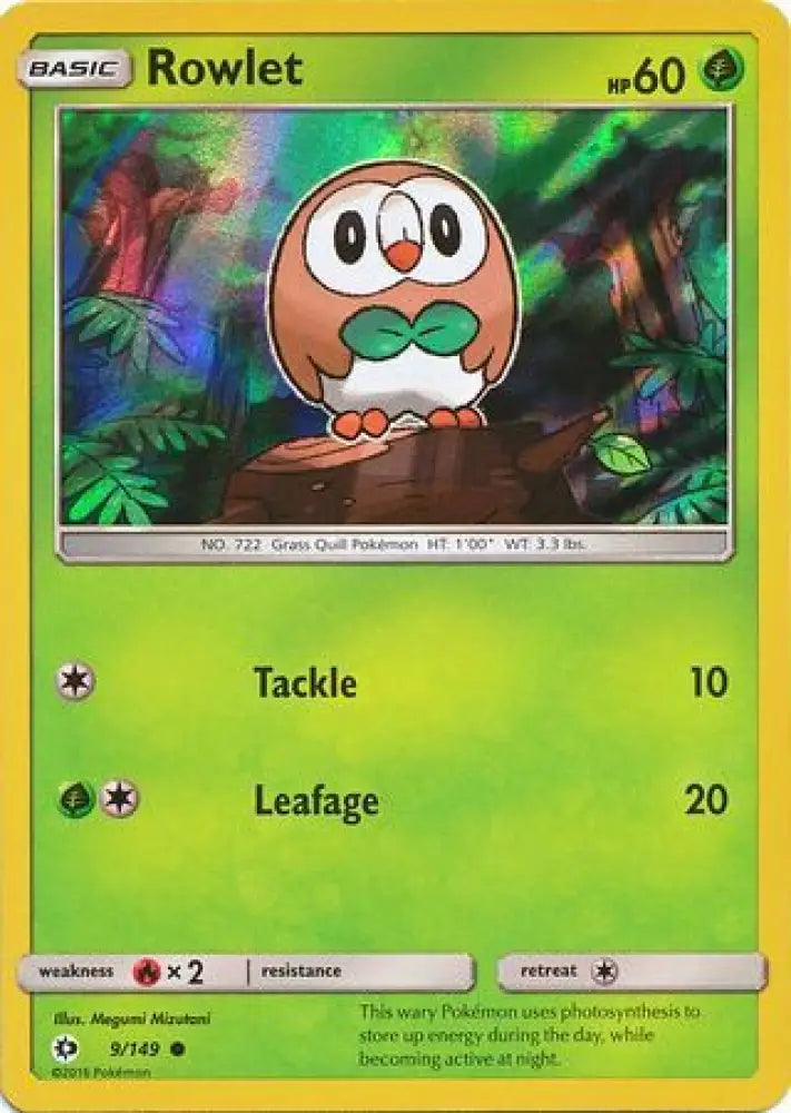 Rowlet (9/149) (Water Web Holo) [Sun & Moon: Base Set] - Pokemon Single