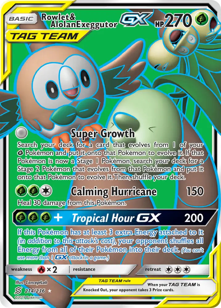 Rowlet & Alolan Exeggutor GX (214/236) [Sun & Moon: Unified Minds] - Pokemon Single