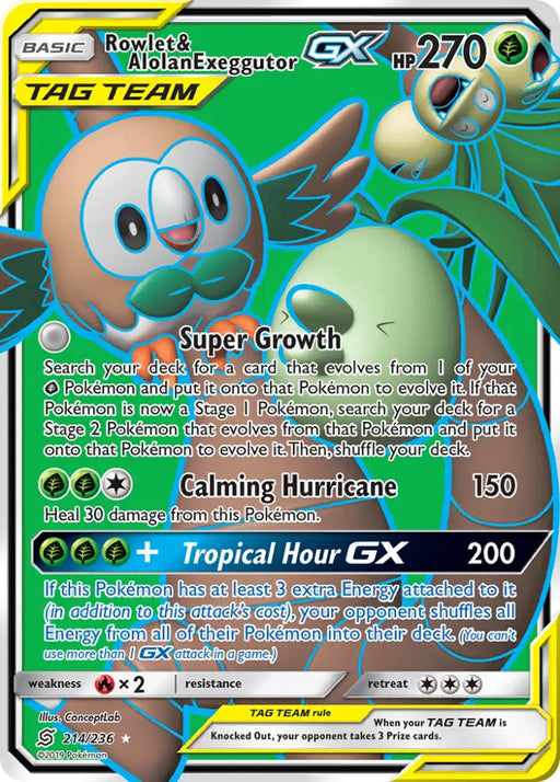 Rowlet & Alolan Exeggutor GX (214/236) [Sun & Moon: Unified Minds] - Pokemon Single