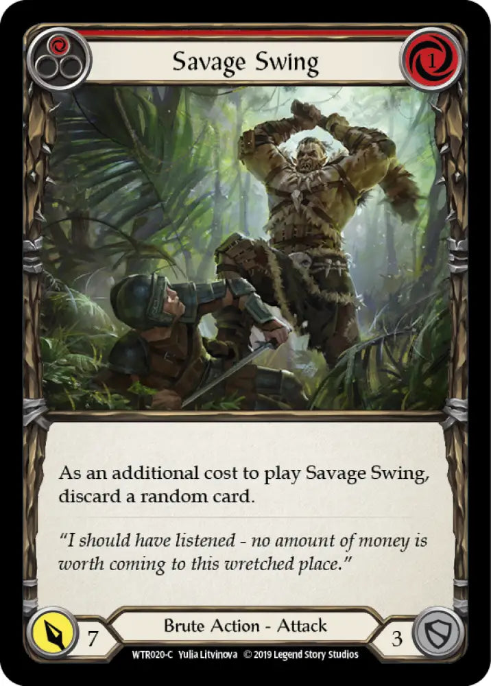 Savage Swing (Red) [Welcome to Rathe 1st Edition] Alpha Print Rainbow Foil - Flesh And Blood Single