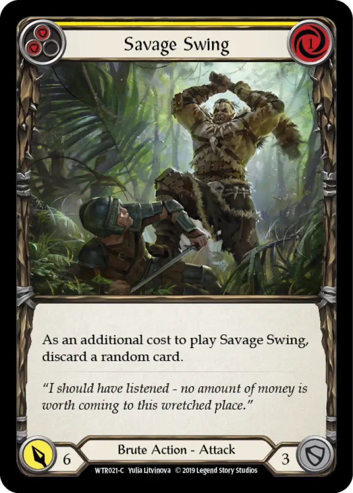 Savage Swing (Yellow) [Welcome to Rathe 1st Edition] Alpha Print Rainbow Foil - Flesh And Blood Single