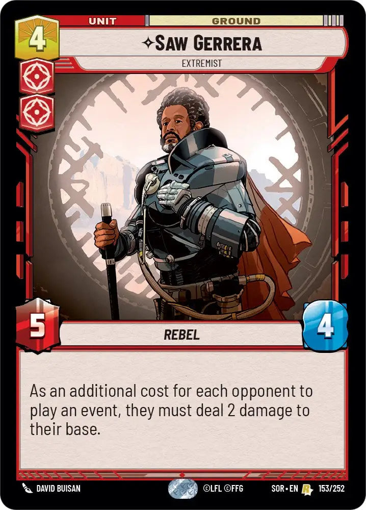 Saw Gerrera - Extremist (153/252) [Spark of Rebellion] - Star Wars: Unlimited Single