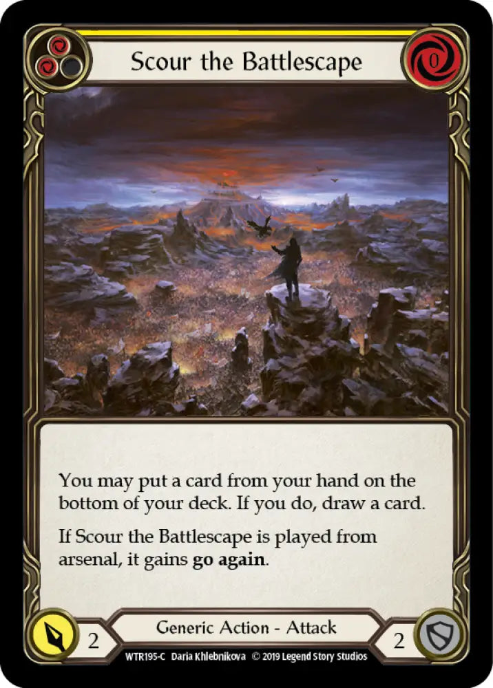 Scour the Battlescape (Yellow) [Welcome to Rathe 1st Edition] Alpha Print Rainbow Foil - Flesh And Blood Single