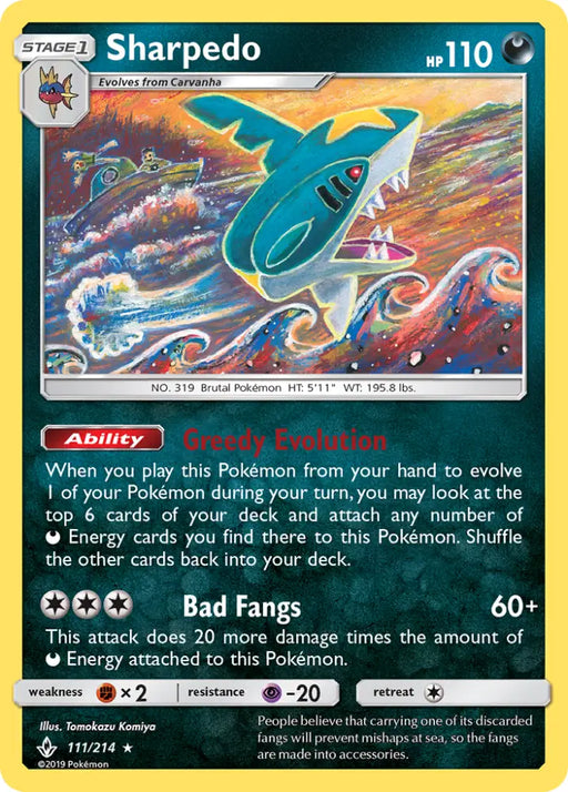 Sharpedo (111/214) [Sun & Moon: Unbroken Bonds] - Pokemon Single
