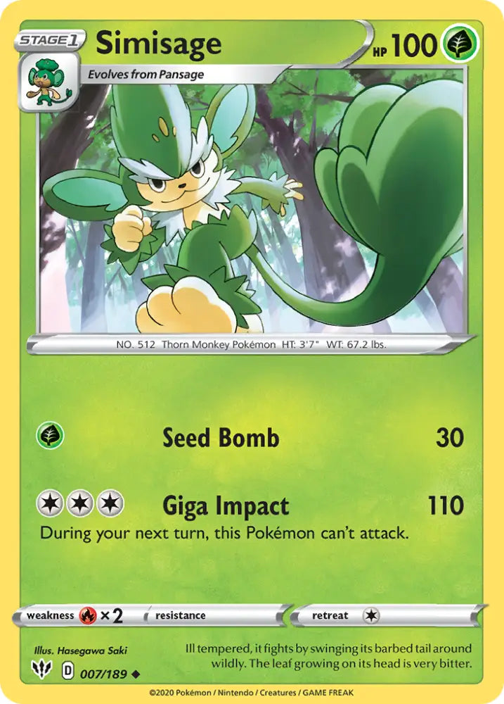 Simisage (007/189) [Sword & Shield: Darkness Ablaze] - Pokemon Single