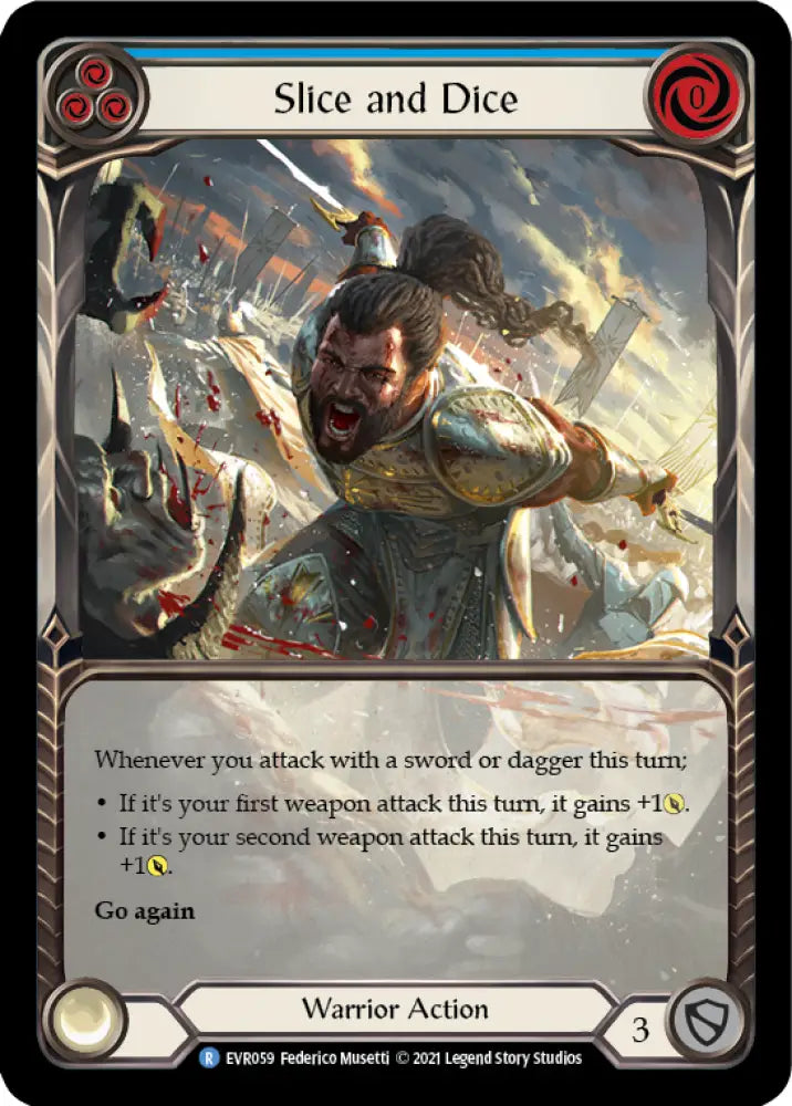 Slice and Dice (Blue) [Everfest] 1st Edition Extended Art Rainbow Foil - Flesh And Blood Single