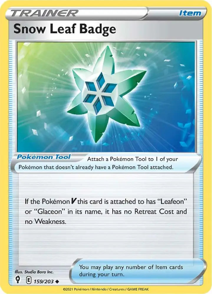 Snow Leaf Badge (159/203) [Sword & Shield: Evolving Skies] - Pokemon Single