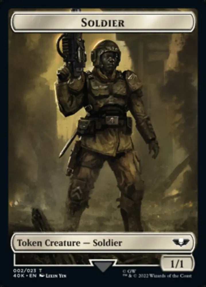Soldier (002) // Space Marine Devastator Double-Sided Token [Warhammer 40,000 Tokens] - MTG Single