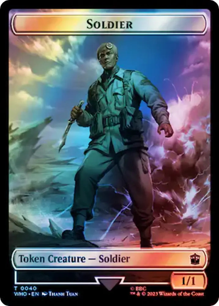 Soldier // Mark of the Rani Double-Sided Token (Surge Foil) [Doctor Who Tokens] - MTG Single