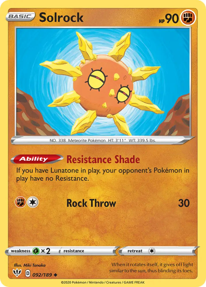 Solrock (092/189) [Sword & Shield: Darkness Ablaze] - Pokemon Single