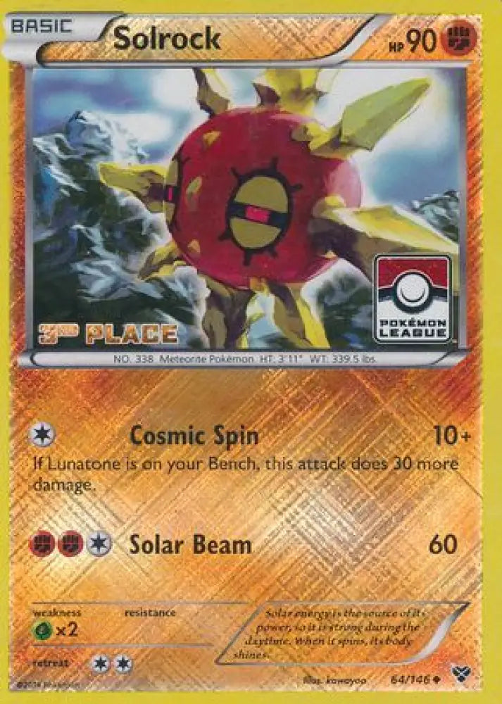 Solrock (64/146) (3rd Place League Challenge Promo) [XY: Base Set] - Pokemon Single
