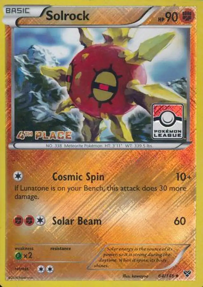 Solrock (64/146) (4th Place League Challenge Promo) [XY: Base Set] - Pokemon Single