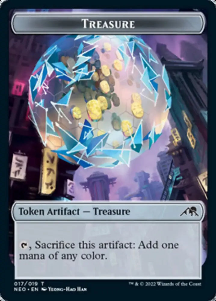 Spirit (002) // Treasure Double-sided Token [Kamigawa: Neon Dynasty Tokens] - MTG Single