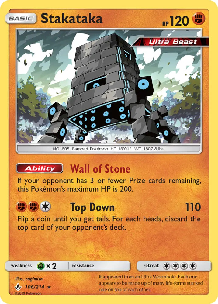 Stakataka (106/214) [Sun & Moon: Unbroken Bonds] - Pokemon Single