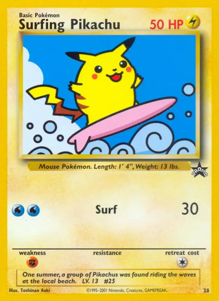 Surfing Pikachu (28) [Wizards of the Coast: Black Star Promos] - Pokemon Single