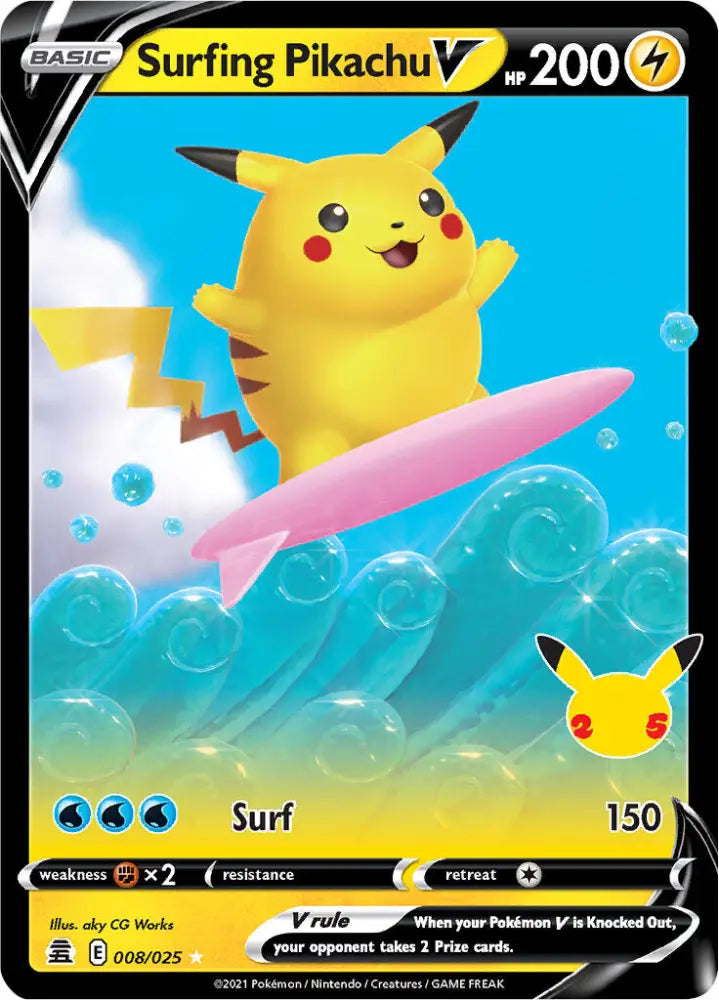 Surfing Pikachu V (008/025) [Celebrations: 25th Anniversary] - Pokemon Single