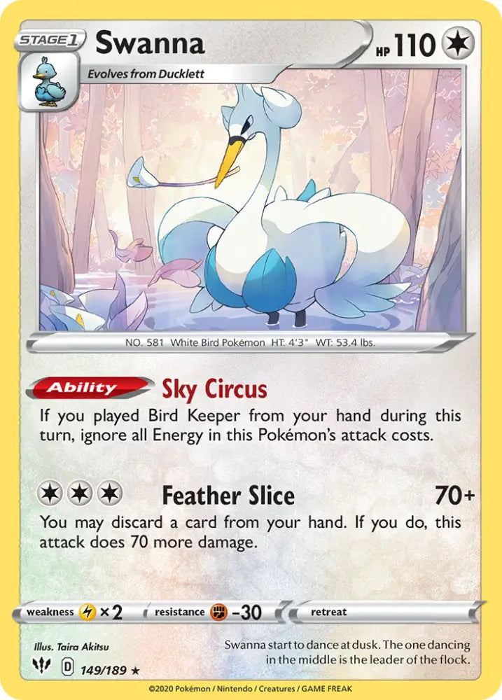 Swanna (149/189) [Sword & Shield: Darkness Ablaze] - Pokemon Single
