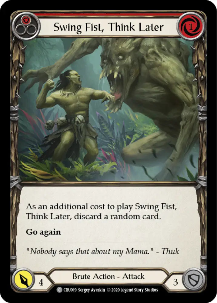 Swing Fist Think Later (Red) [Crucible of War 1st Edition] 1st Edition Rainbow Foil - Flesh And Blood Single