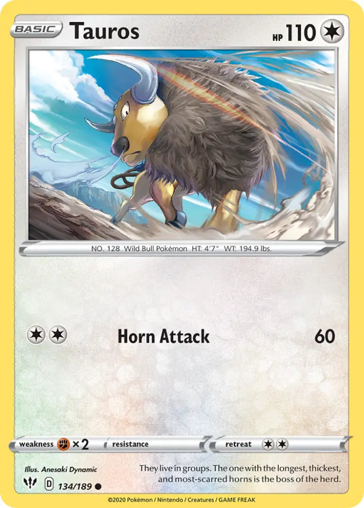 Tauros (134/189) [Sword & Shield: Darkness Ablaze] - Pokemon Single