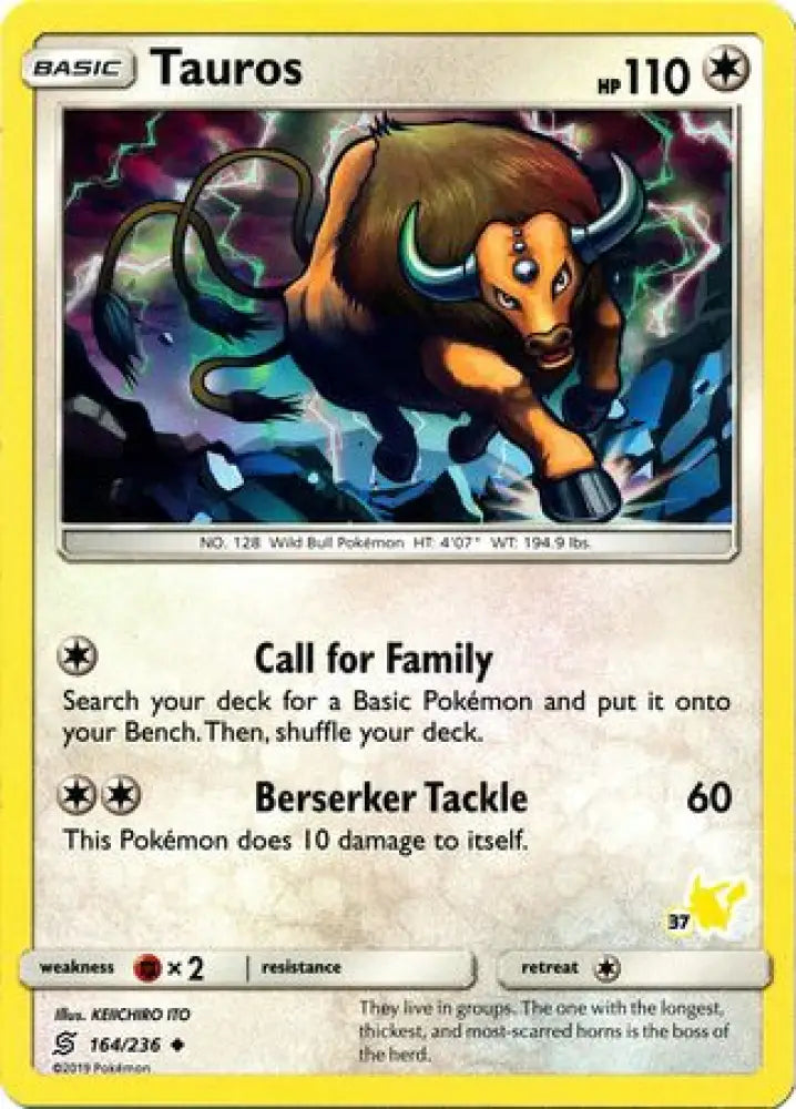 Tauros (164/236) (Pikachu Stamp #37) [Battle Academy 2020] - Pokemon Single