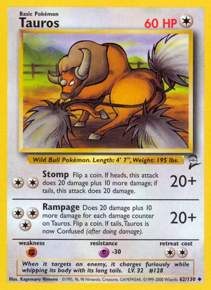 Tauros (62/130) [Base Set 2] - Pokemon Single