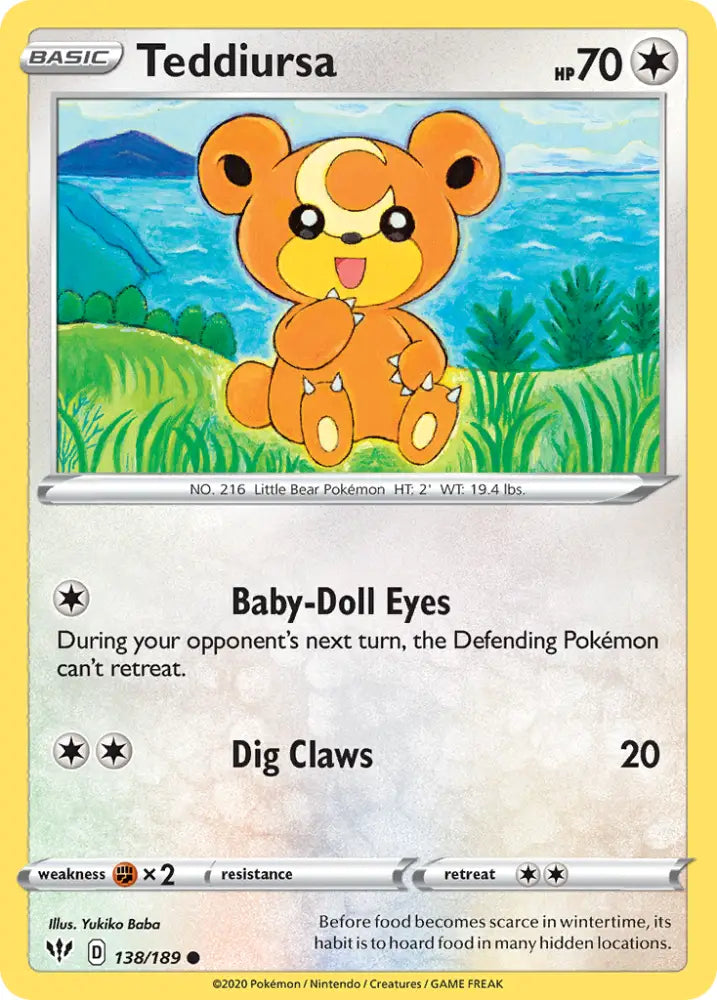 Teddiursa (138/189) [Sword & Shield: Darkness Ablaze] - Pokemon Single