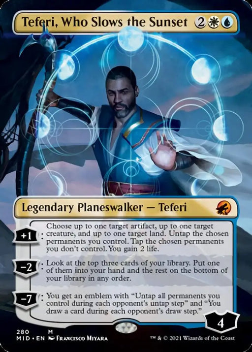 Teferi Who Slows the Sunset (Borderless) [Innistrad: Midnight Hunt] - MTG Single